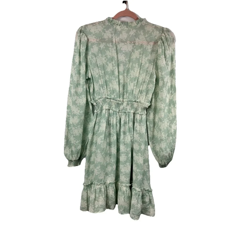 Blu Pepper Sage Green Floral Mini Dress‎ Medium Cottagecore Boho Ruffle Smocked - Picture 8 of 10